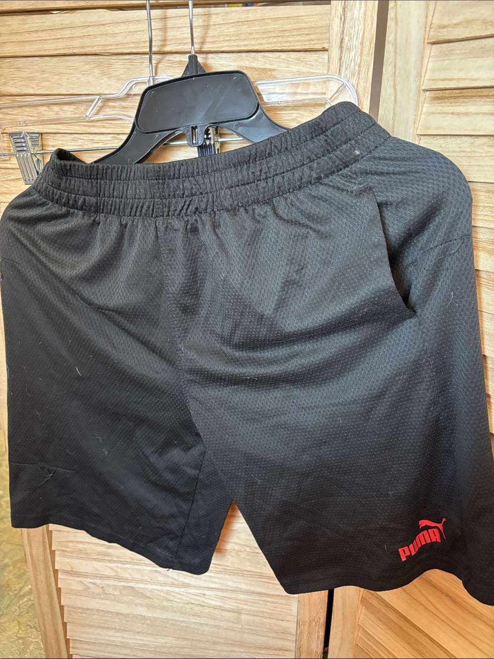 Boys Puma Black Athletic Shorts with Red Logo Large